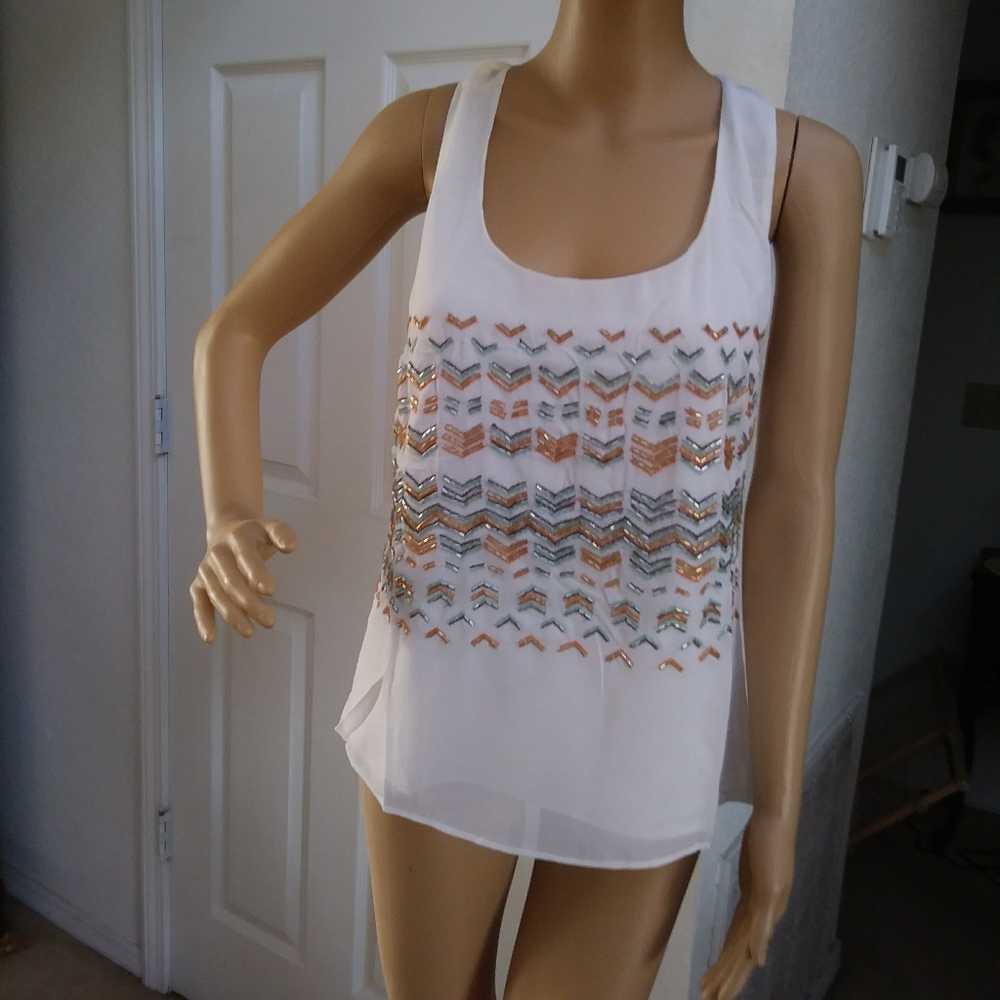 NWT Greylin Tank W/ Blue, Orange Chevron Beaded